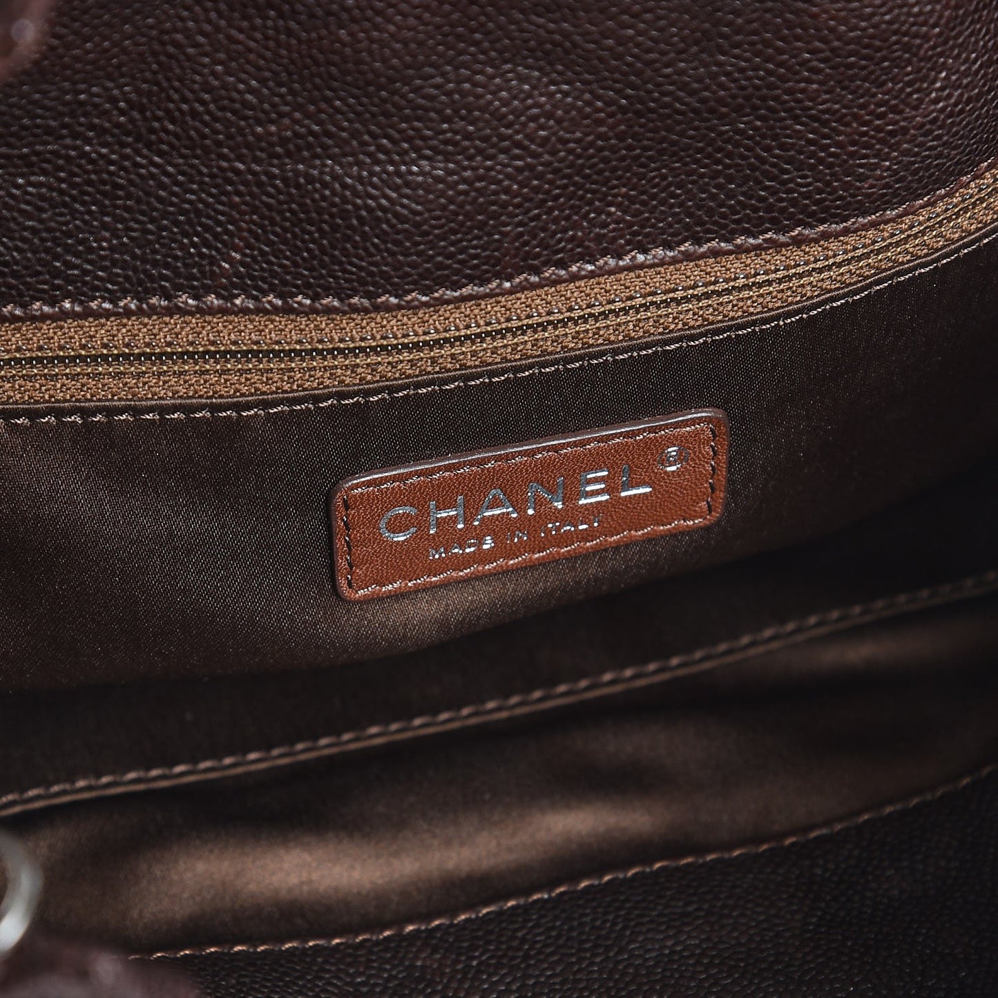 Distressed Glazed Caviar Quilted Large Elastic Tote Brown