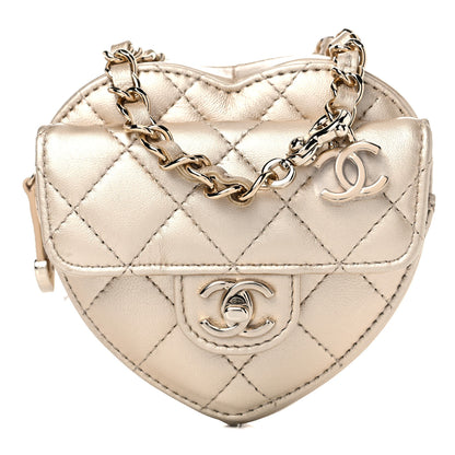 Chanel Metallic Lambskin Quilted CC In Love Heart Waist Belt Bag With Chain Gold 1 of 11