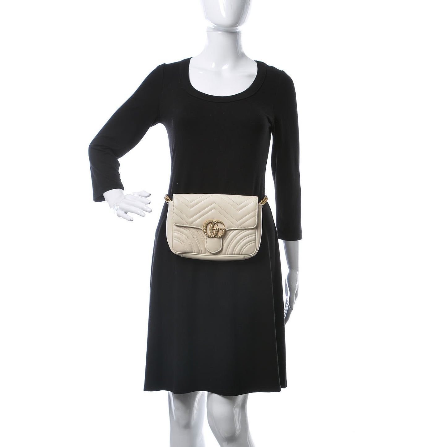 Calfskin Matelasse Pearly GG Marmont Chain Belt Bag Mystic White