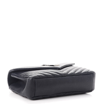 Saint Laurent Sheepskin Matelasse Chevron Monogram Medium College Bag Deep Marine 4 of 9