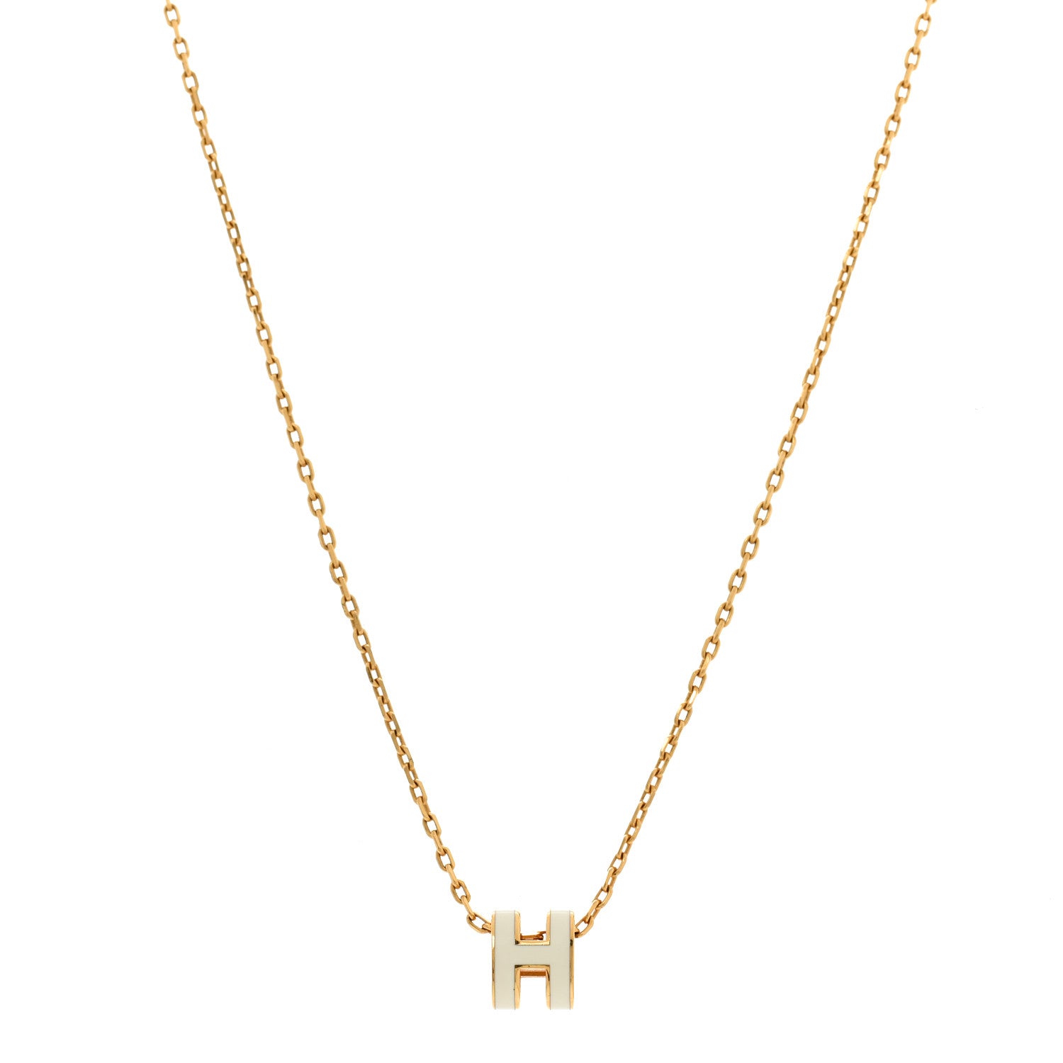 Hermes Lacquered Gold Mini Pop H Pendant Necklace White 1 of 7