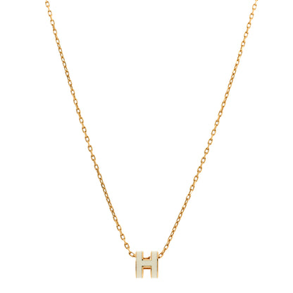 Hermes Lacquered Gold Mini Pop H Pendant Necklace White 1 of 7