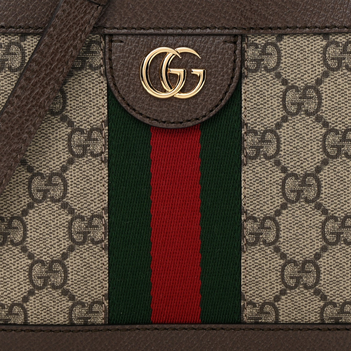 GG Supreme Monogram Mini Ophidia Top Handle Shoulder Bag Brown