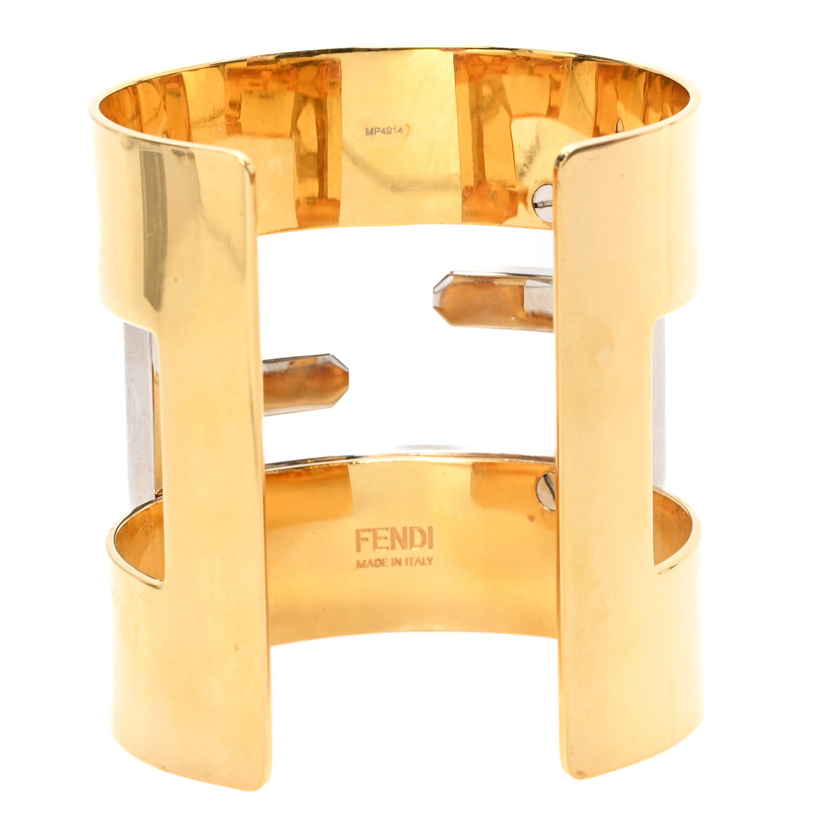 Fendi Metal Zucca Cutout Cuff Bracelet Gold Silver 3 of 5