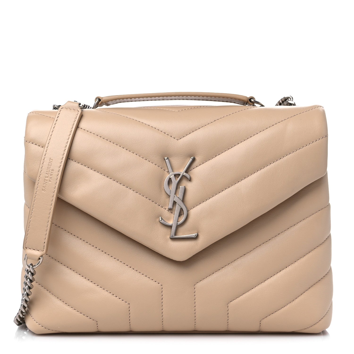 Saint Laurent Calfskin Y Quilted Monogram Small Loulou Chain Satchel Dark Beige 1 of 11