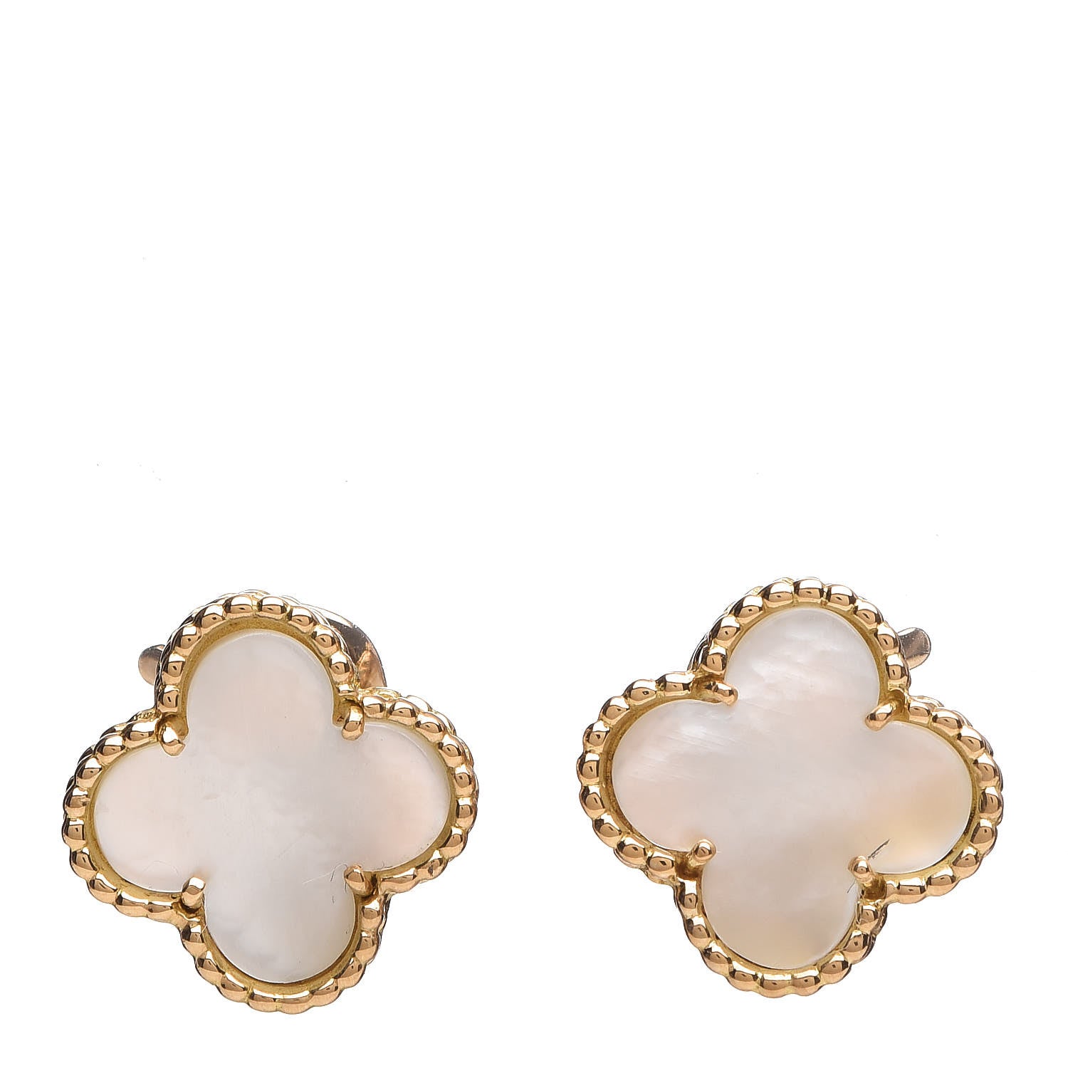 Van Cleef & Arpels 18K Yellow Gold Mother of Pearl Vintage Alhambra Earrings 1 of 6