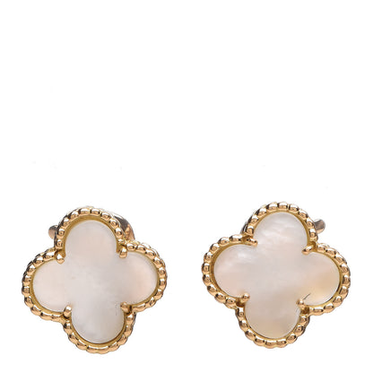 Van Cleef & Arpels 18K Yellow Gold Mother of Pearl Vintage Alhambra Earrings 1 of 6