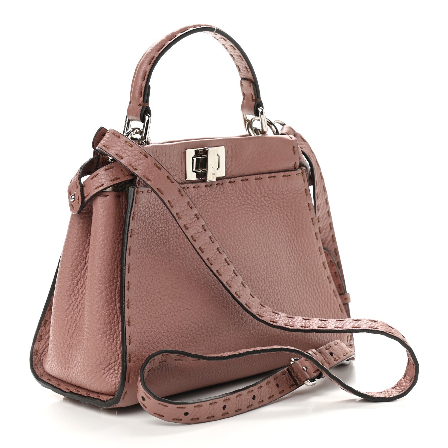 Fendi Cuoio Romano Selleria Bi-Color Mini Peekaboo Iconic Satchel English Rose Camelia 2 of 7