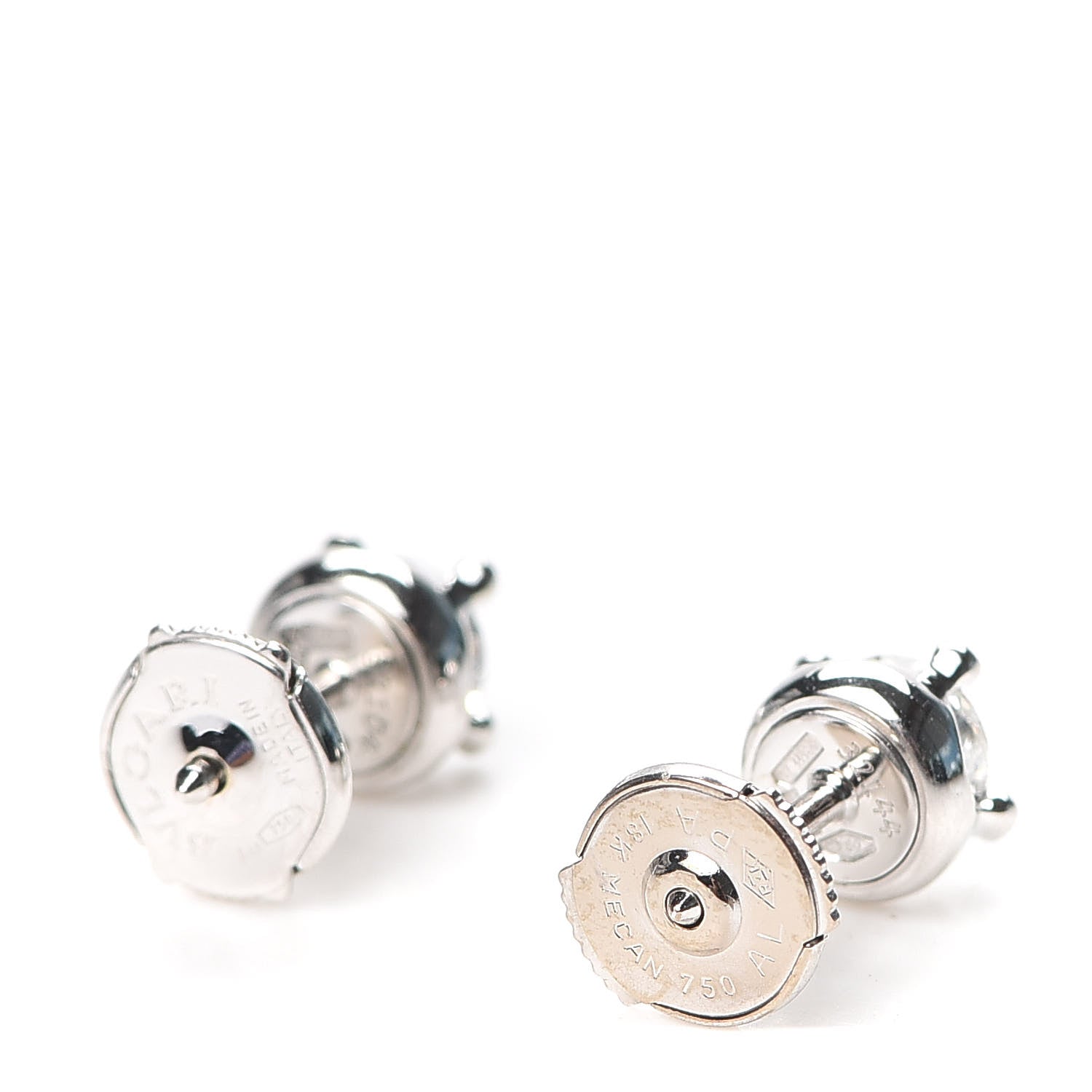 Bulgari 18K White Gold Diamond .96ct Corona Solitaire Earrings 3 of 4