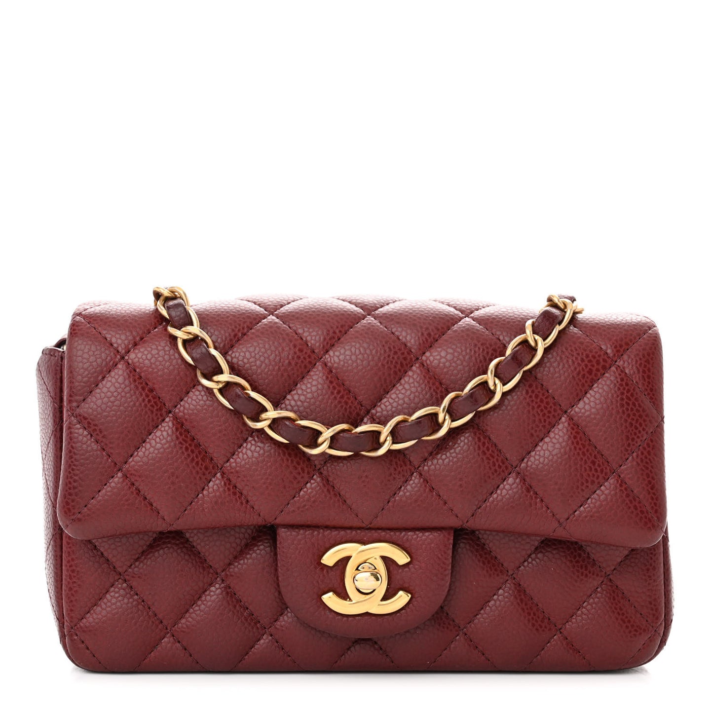 Caviar Quilted Mini Rectangular Flap Dark Red