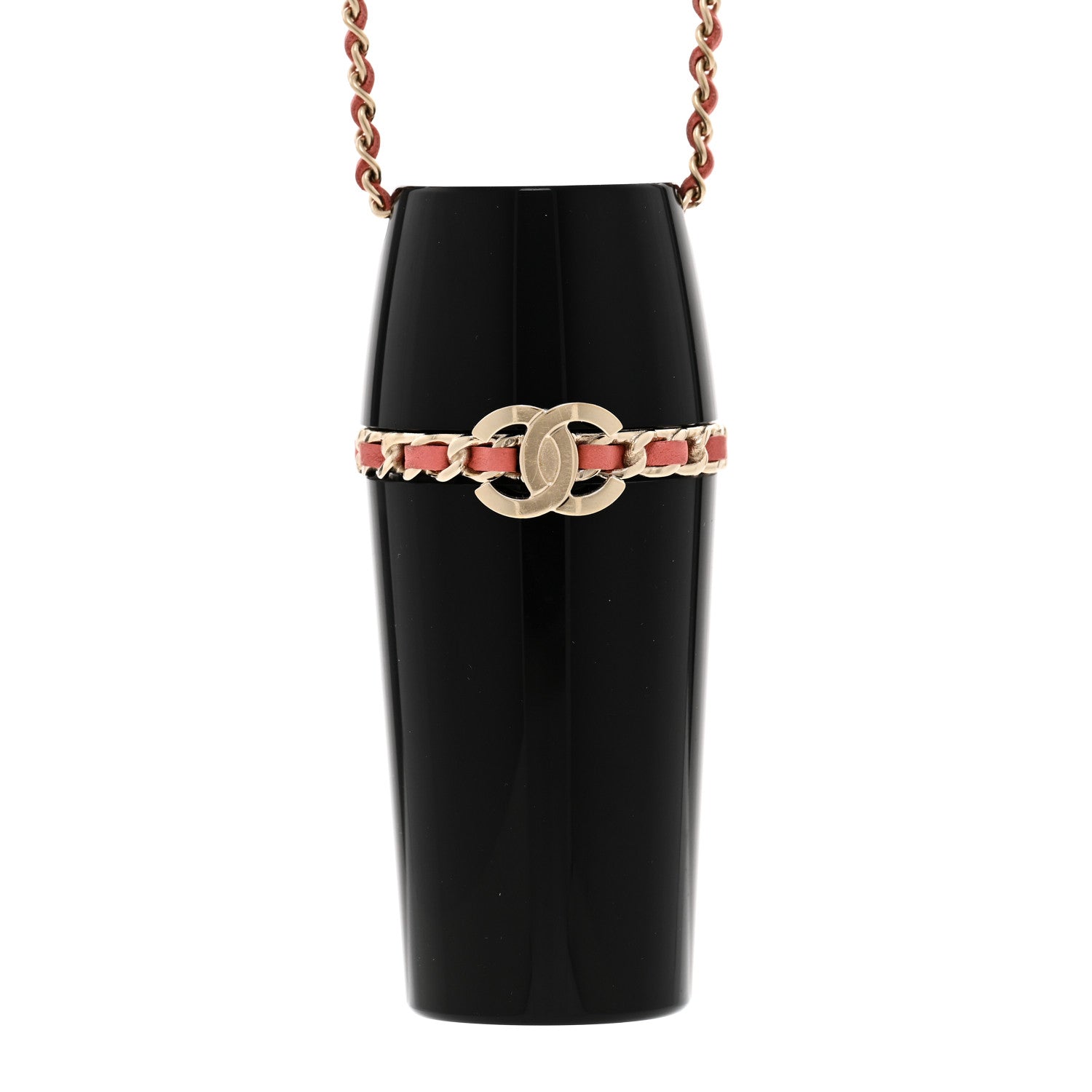 Chanel Resin Lambskin Chain CC Lipstick Case Necklace Black Pink 4 of 6