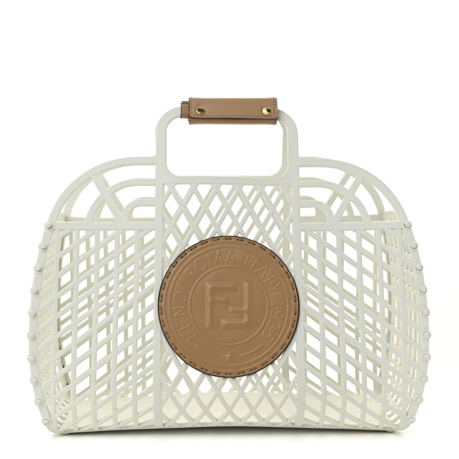 Fendi Recycled Plastic Vitello Liberty Matte Medium Fendi Basket White Ice Miele Scuro 1 of 10