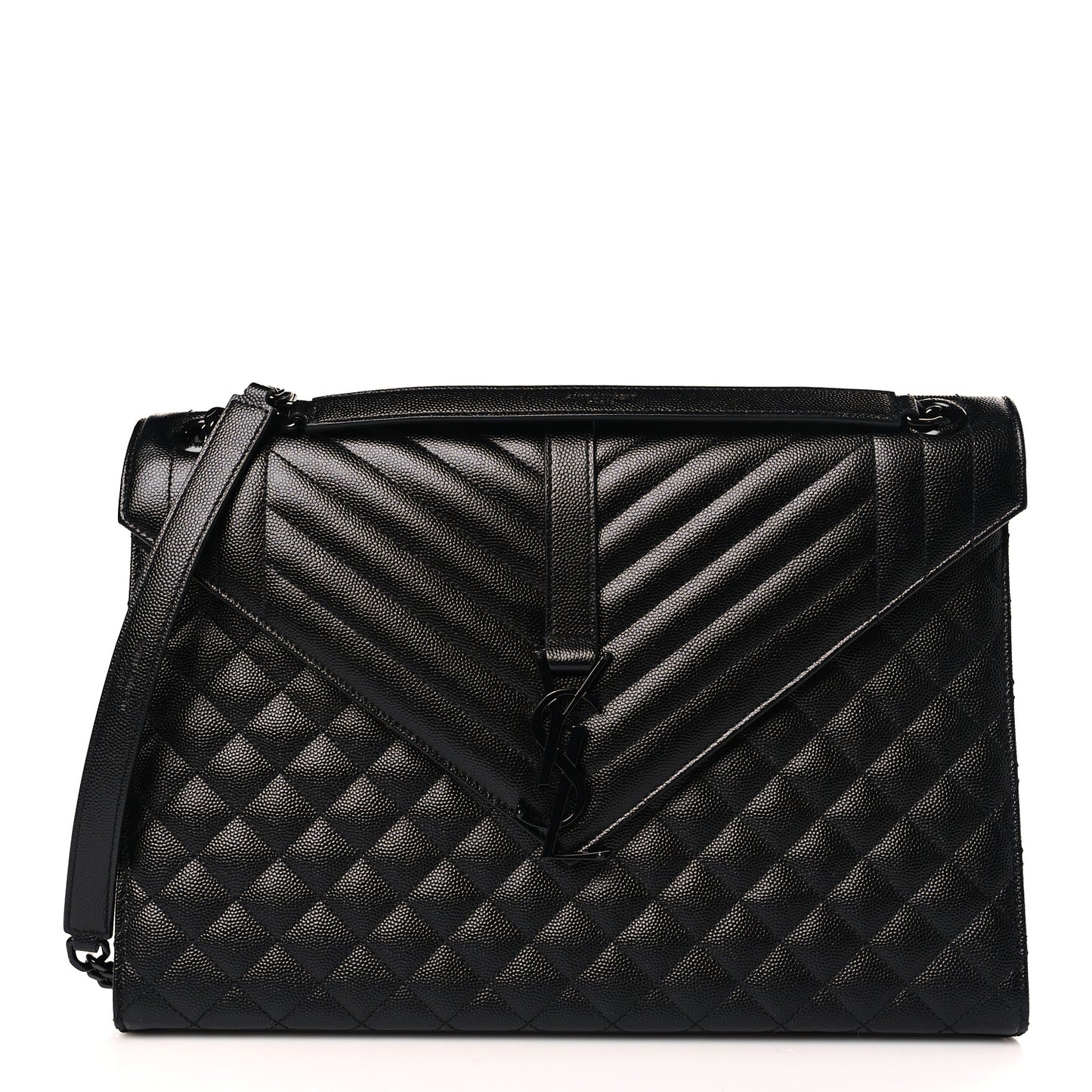 Grain De Poudre Textured Mixed Matelasse Large Triquilt Monogram Monochrome Satchel Black
