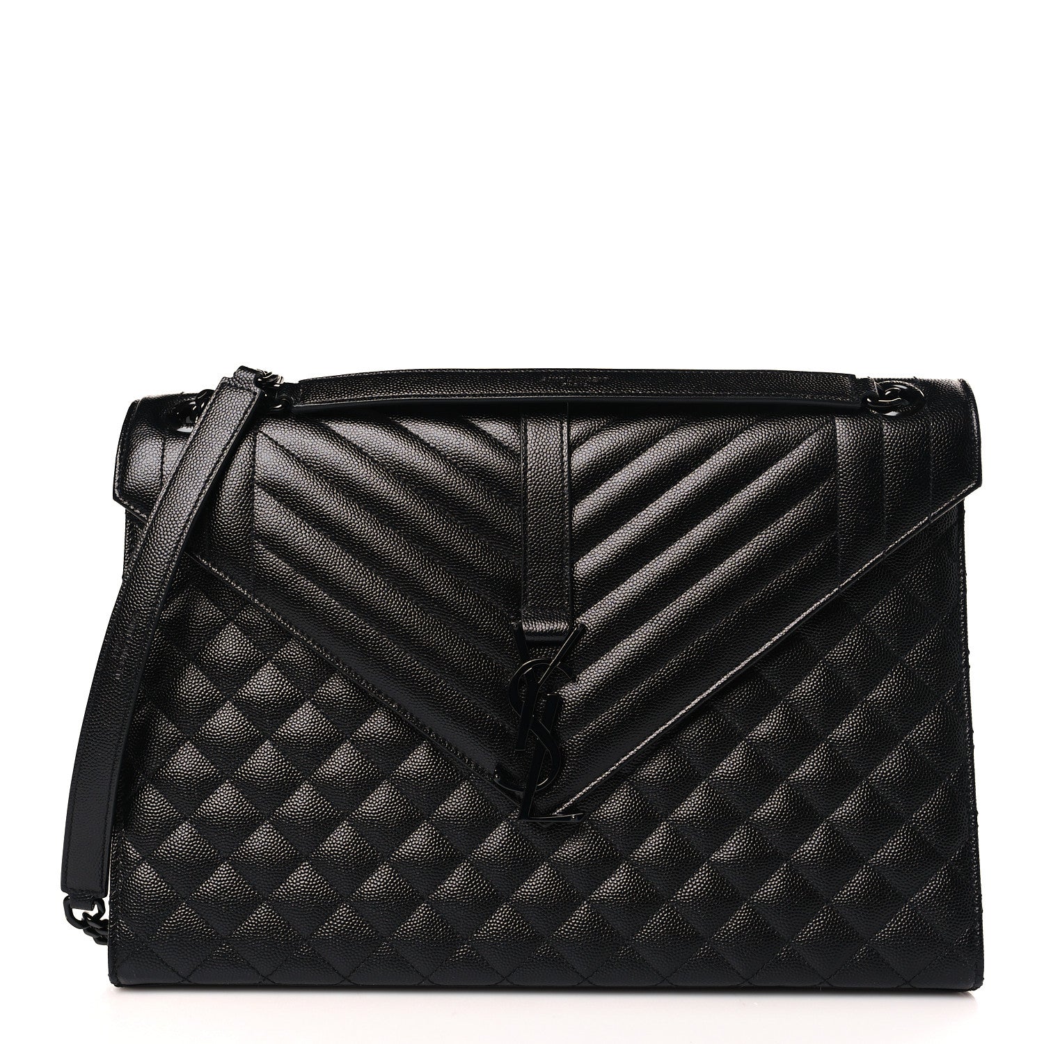 Saint Laurent Grain De Poudre Textured Mixed Matelasse Large Triquilt Monogram Monochrome Satchel Black 1 of 8