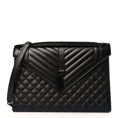Saint Laurent Grain De Poudre Textured Mixed Matelasse Large Triquilt Monogram Monochrome Satchel Black 1 of 8