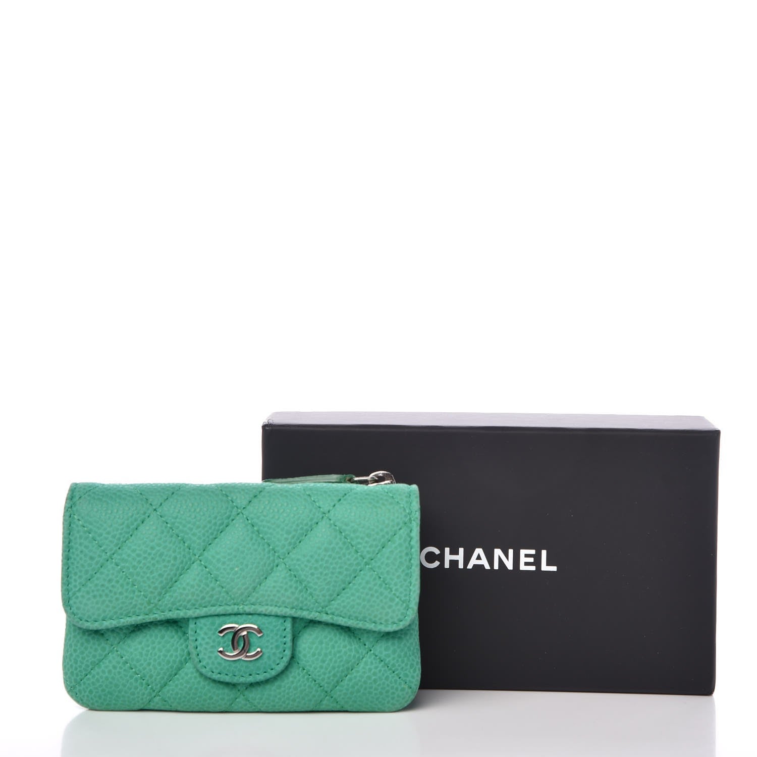 Chanel Iridescent Caviar Quilted CC Card Holder Green 9 of 9