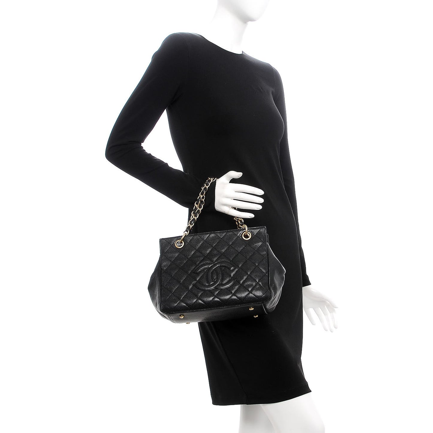 Caviar Quilted Petit Timeless Tote PTT Black