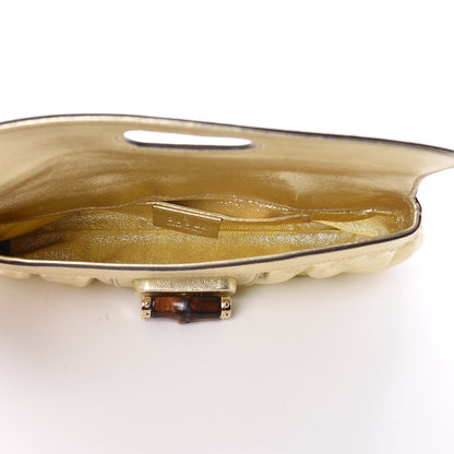 Gucci Metallic Calfskin Satin Bamboo Clutch Argento 5 of 7