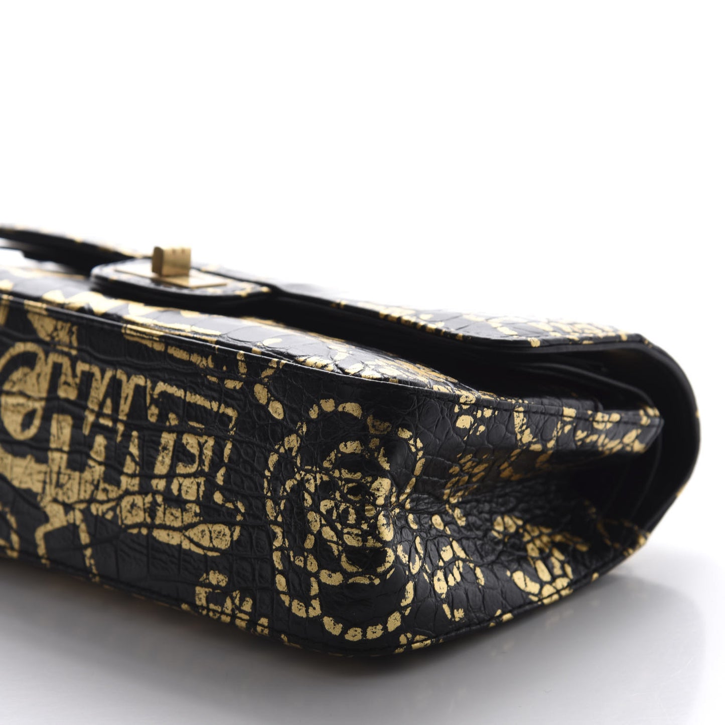 Calfskin Crocodile Embossed Graffiti 2.55 Cocodile Reissue 225 Flap Black Gold
