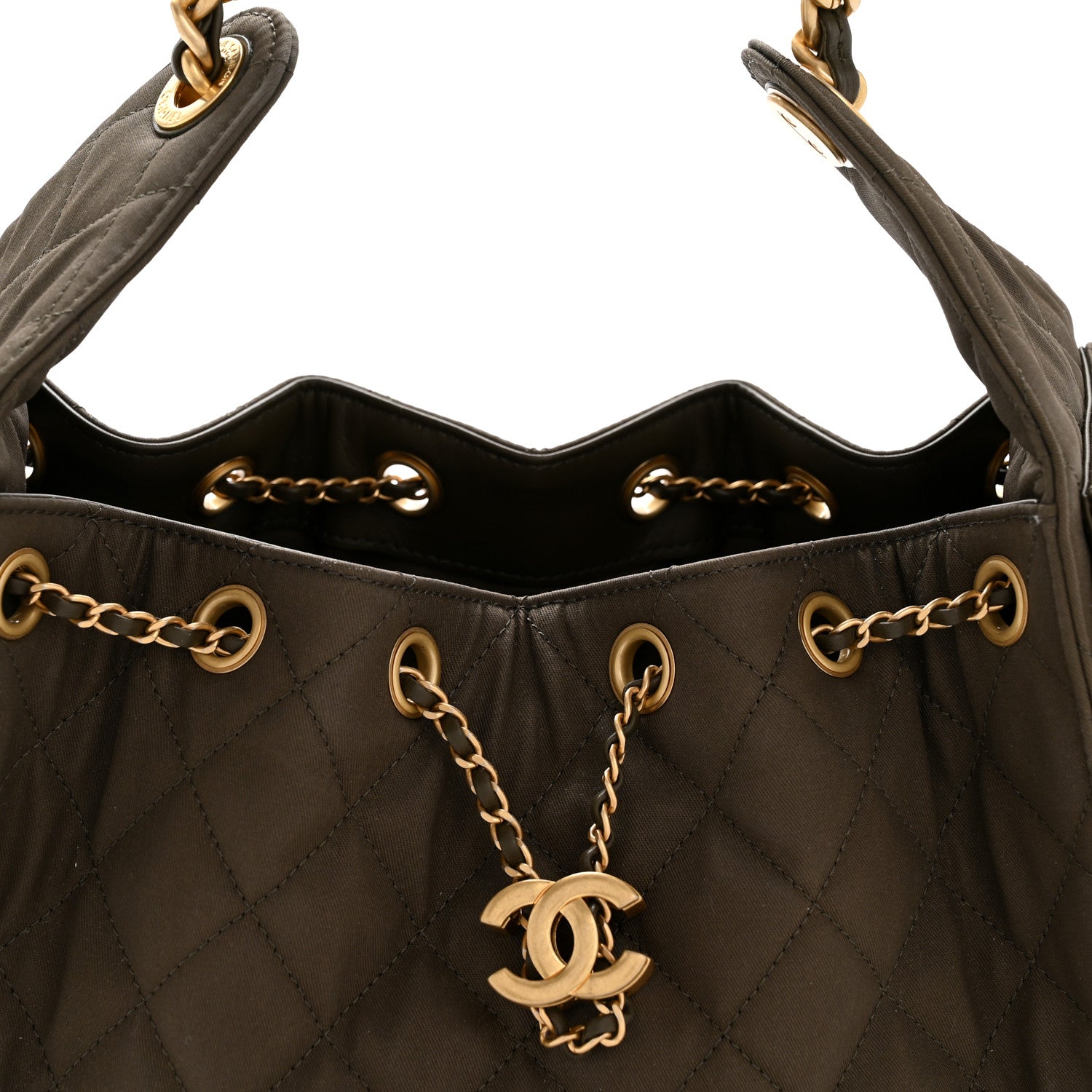 Chanel Canvas Quilted Small Chanel 25 Handbag Khaki 8 of 10