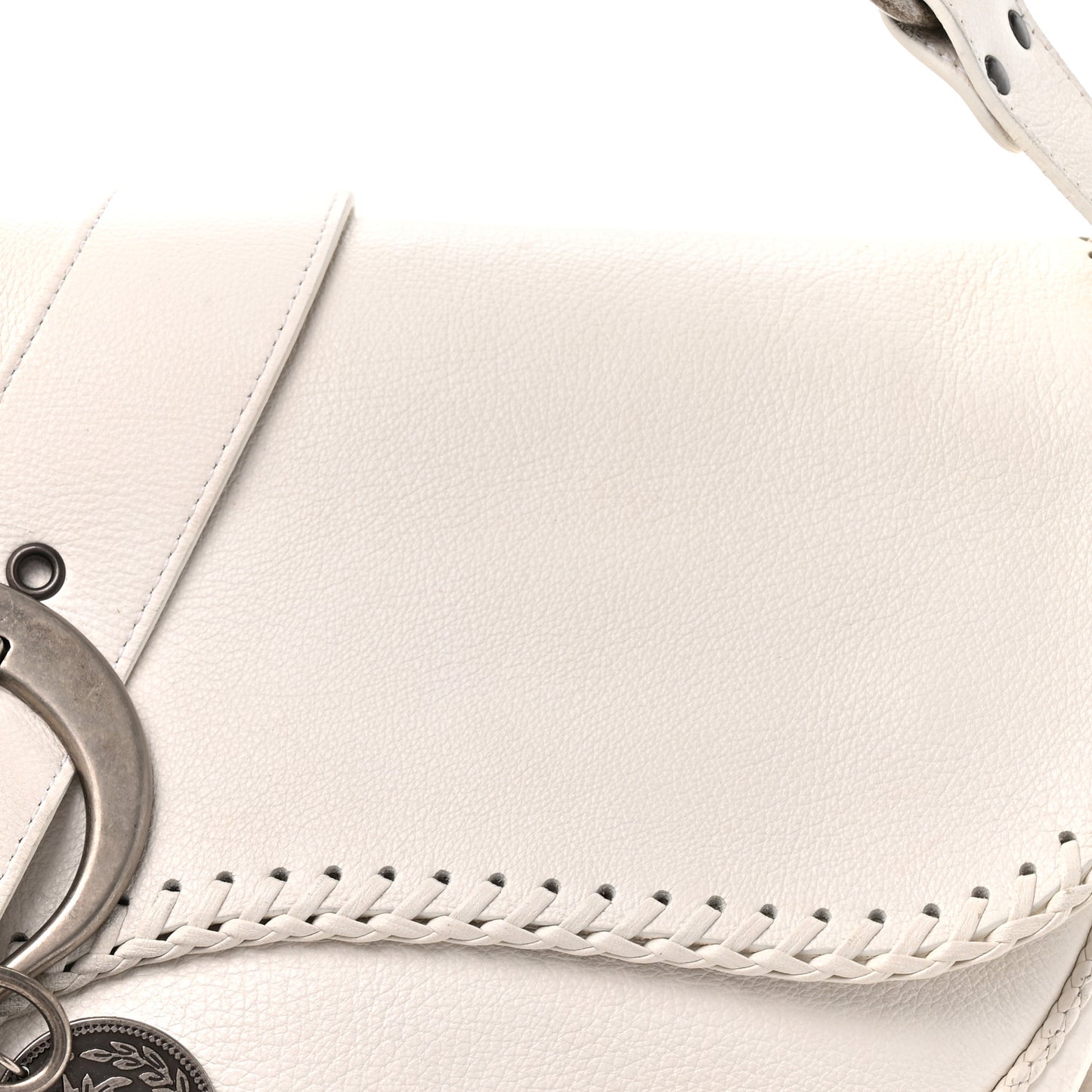 Pebbled Calfskin Braided Gaucho Double Saddle Flap Bag White