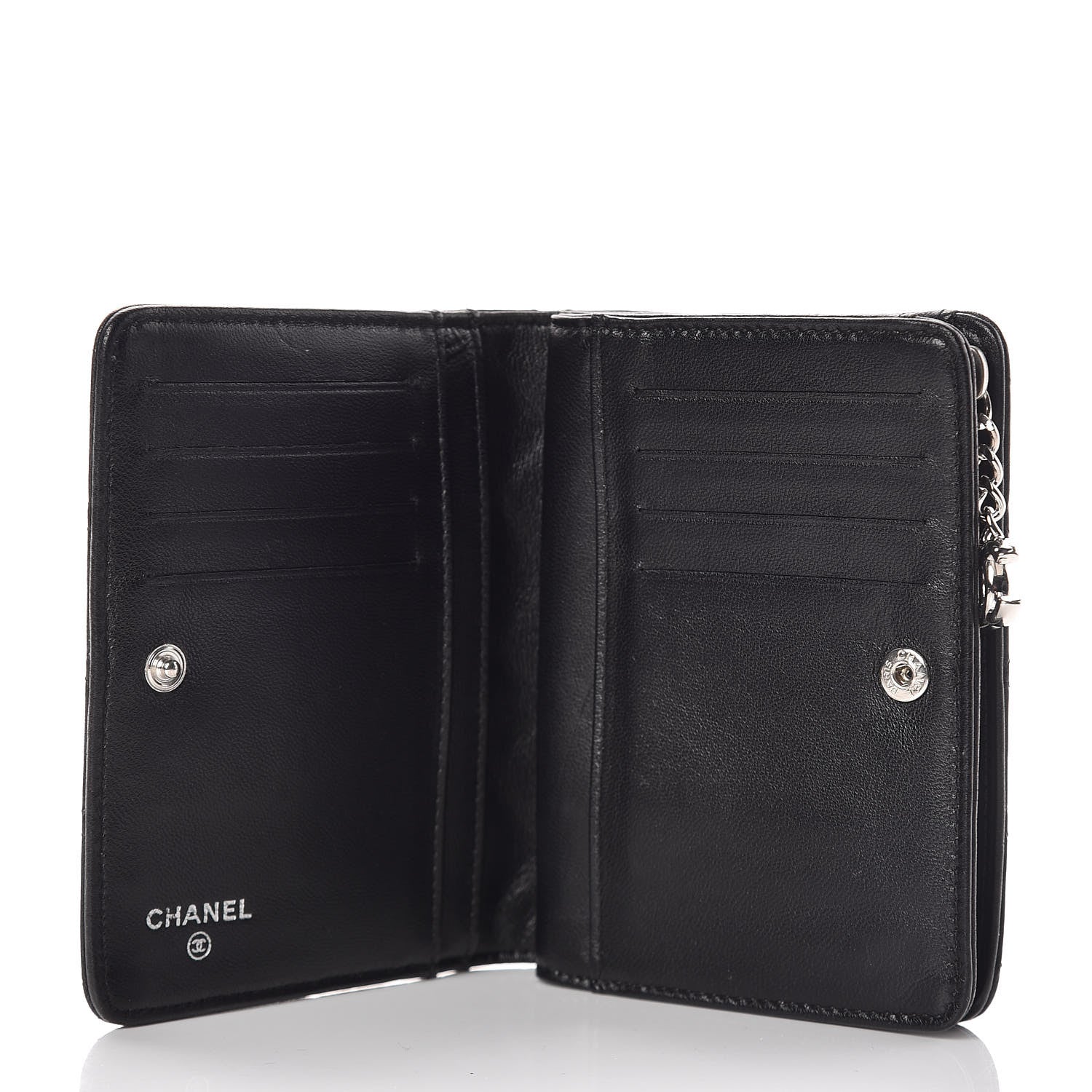 Chanel Lambskin Quilted Zip Around Coin Purse Wallet Black 5 of 10