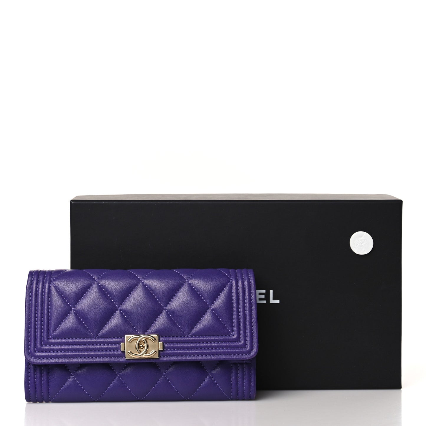 Lambskin Quilted Medium Boy Flap Wallet Purple