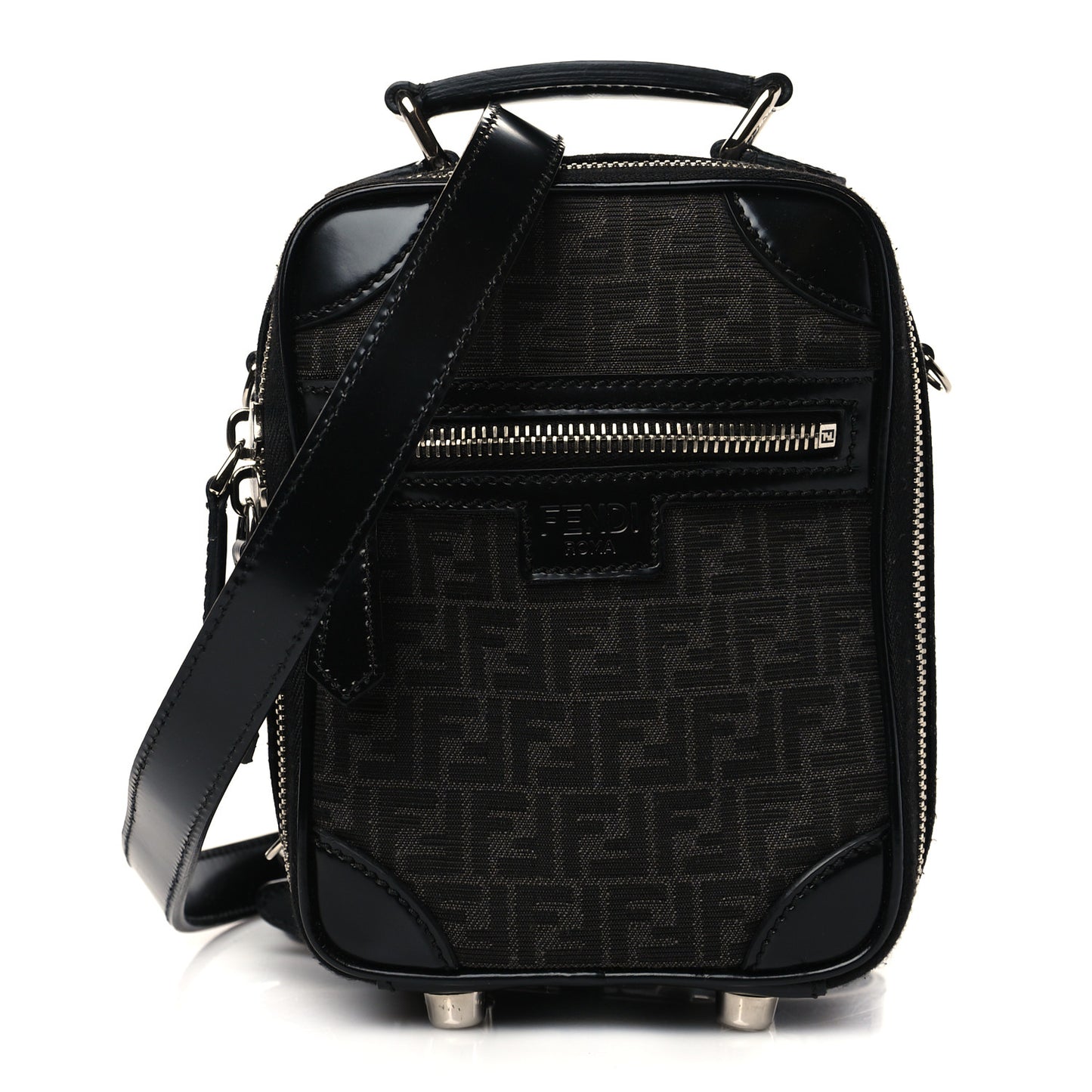Recycled Fabric Jacquard Vitello Astro Micro FF Mini Trolley Bag Asfalto Black