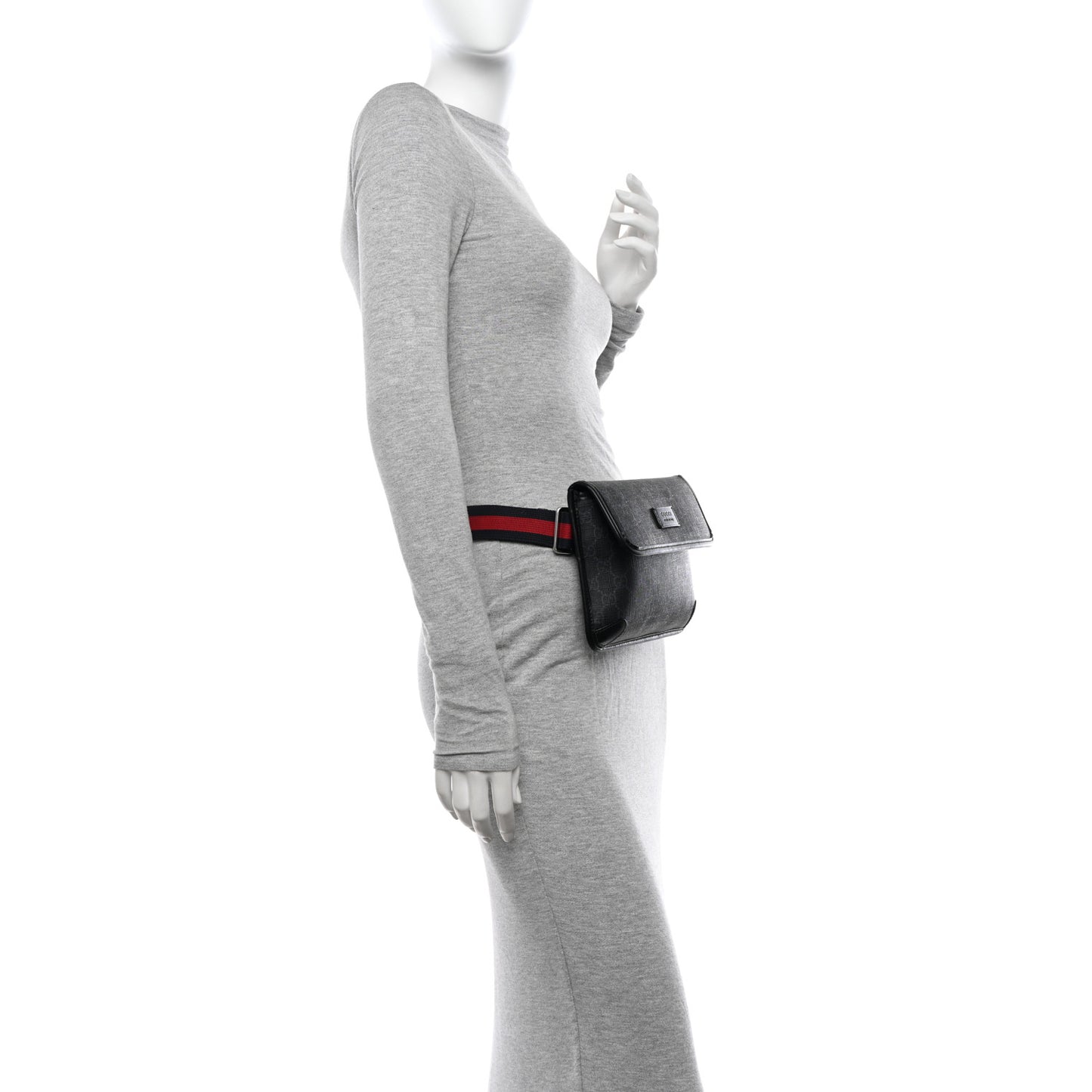 GG Supreme Monogram Web Slim Belt Bag Black Grey