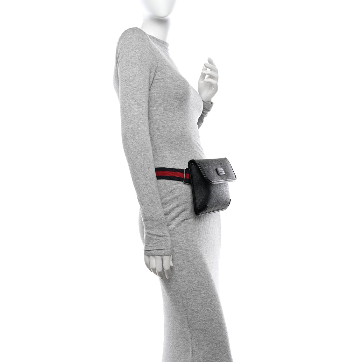 Gucci GG Supreme Monogram Web Slim Belt Bag Black Grey 2 of 19