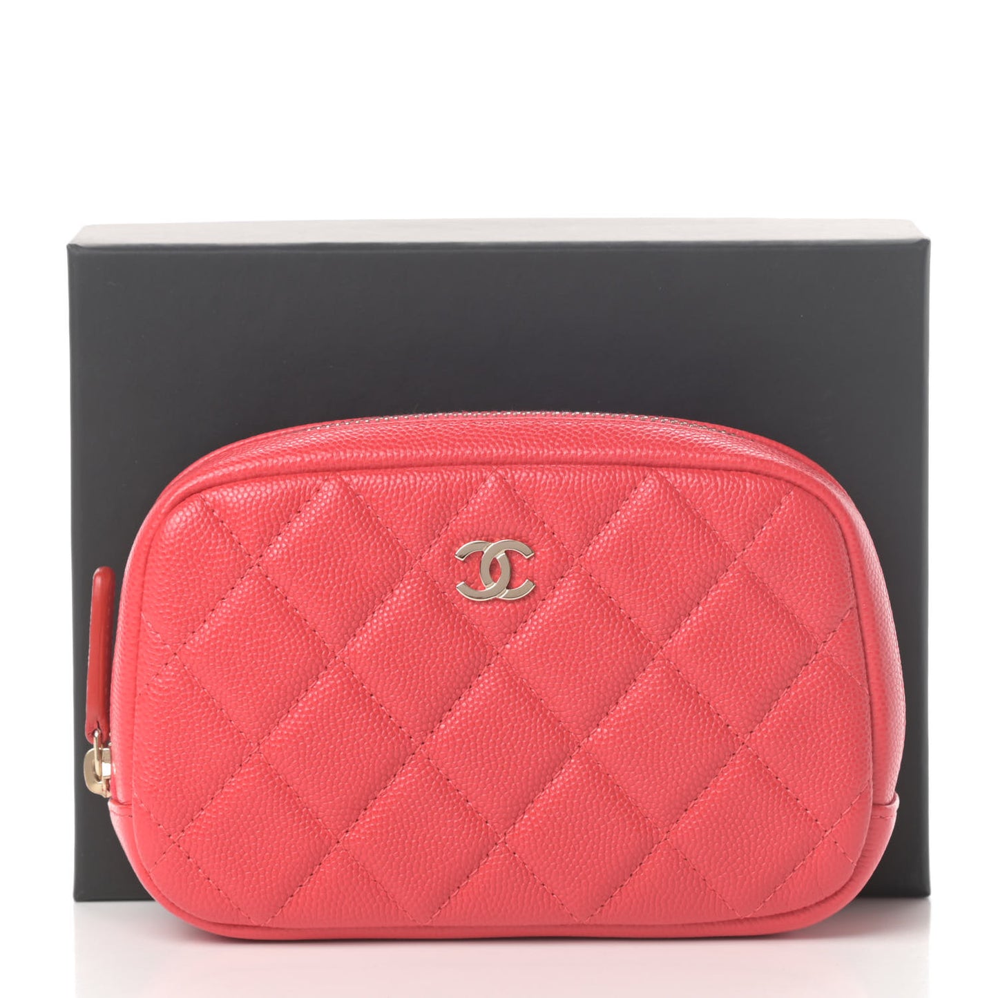 Caviar Quilted Small Curvy Pouch Cosmetic Case Dark Red