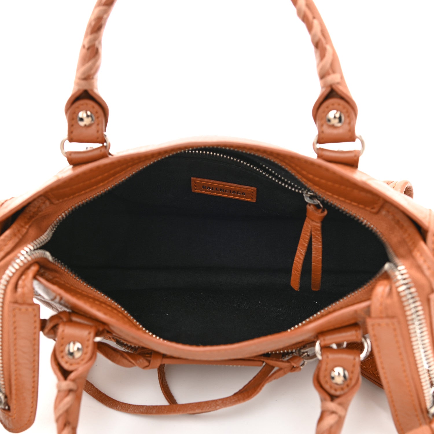 Balenciaga Agneau Classic Silver Hardware Mini City Logo Strap Camel Black 6 of 9