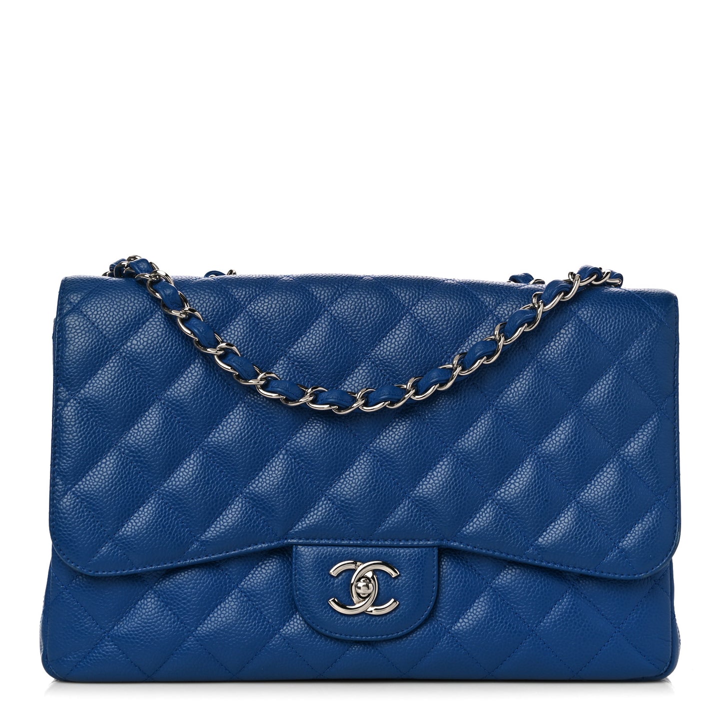 Caviar Quilted Jumbo Single Flap Blue