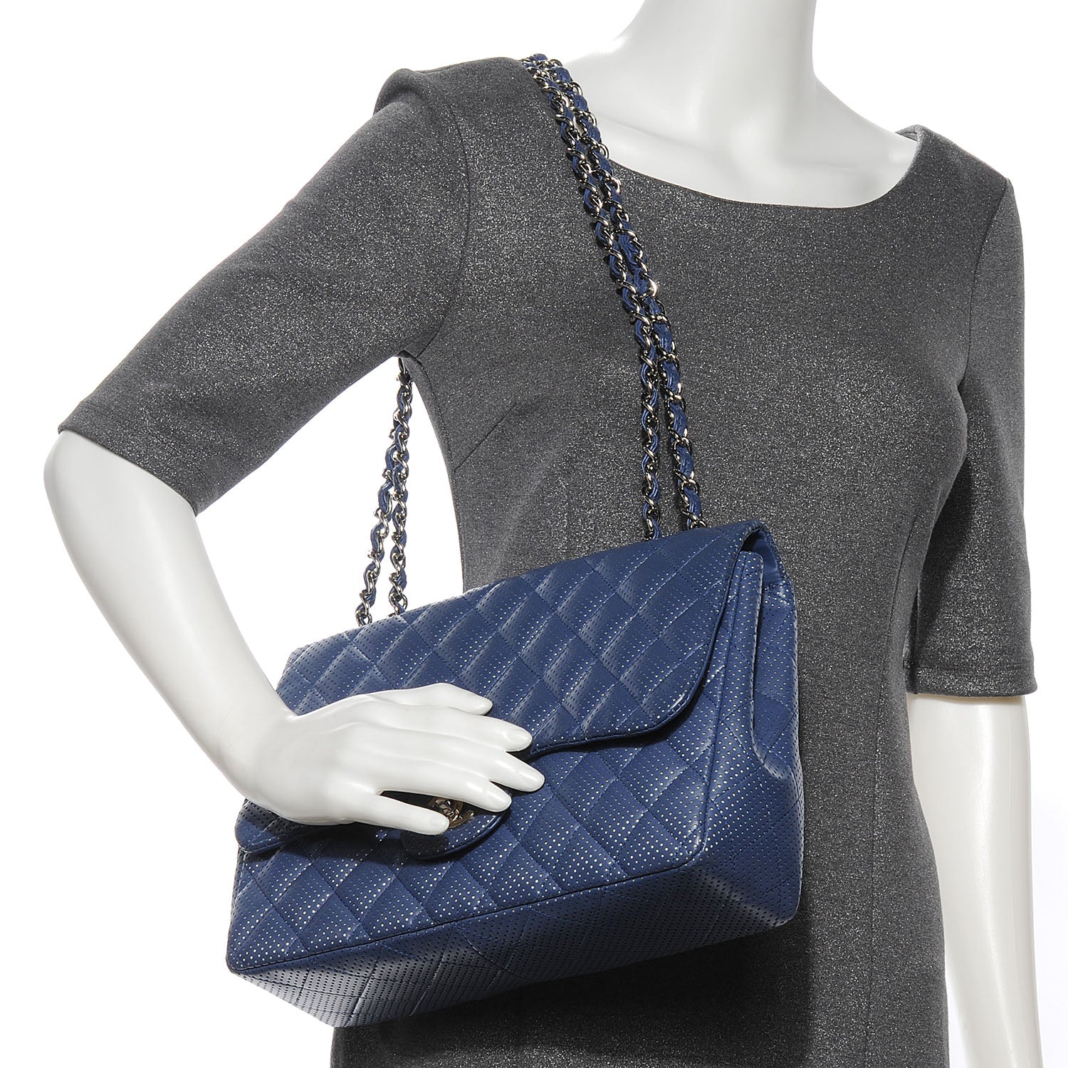 Chanel Lambskin Perforated Jumbo Single Flap Blue 2 of 8