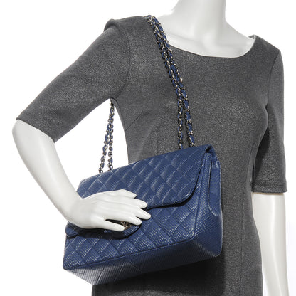 Chanel Lambskin Perforated Jumbo Single Flap Blue 2 of 8