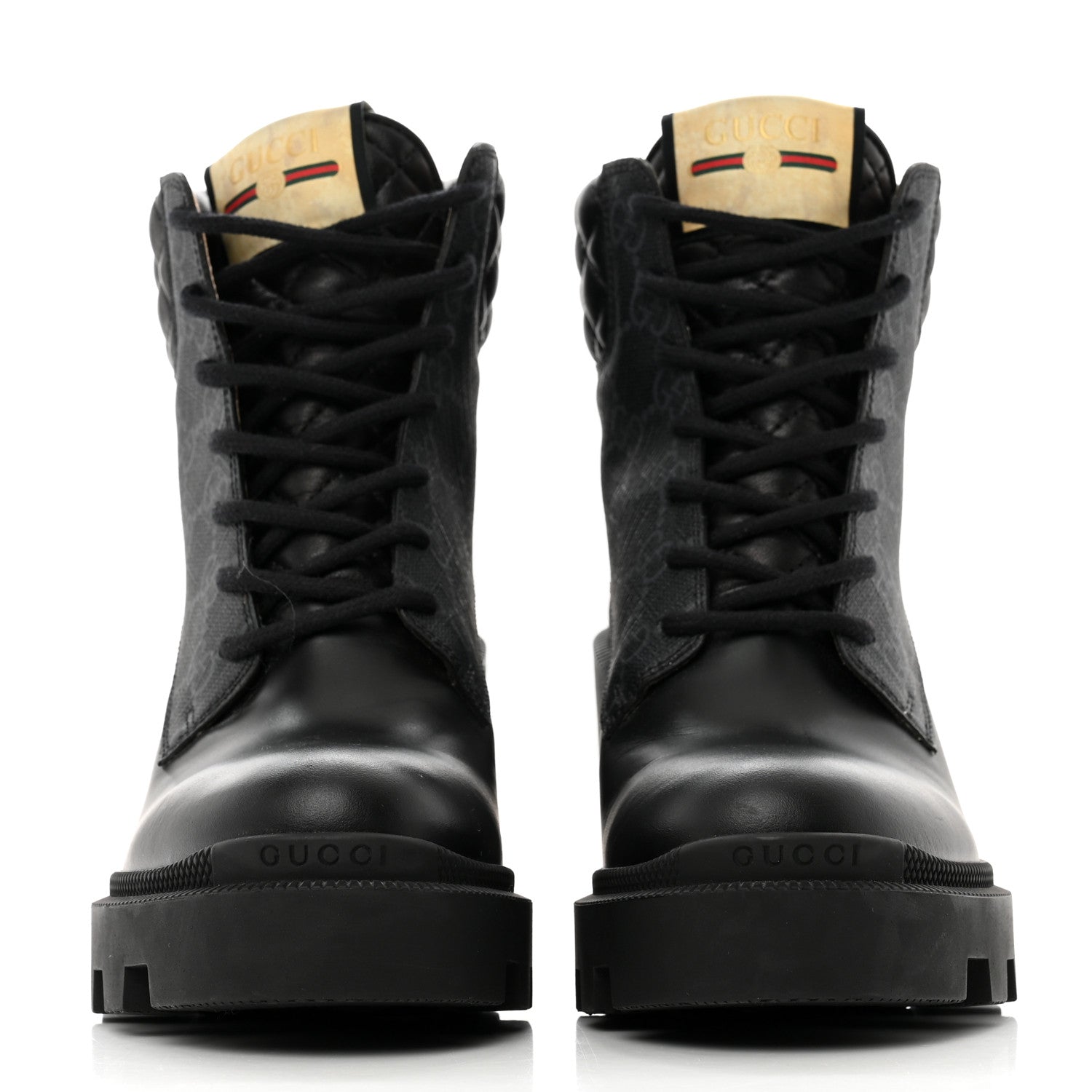 Gucci Apollo Calfskin GG Supreme Nappa Samoa Quilted Lace Up Ankle Boots 36 Black 2 of 9