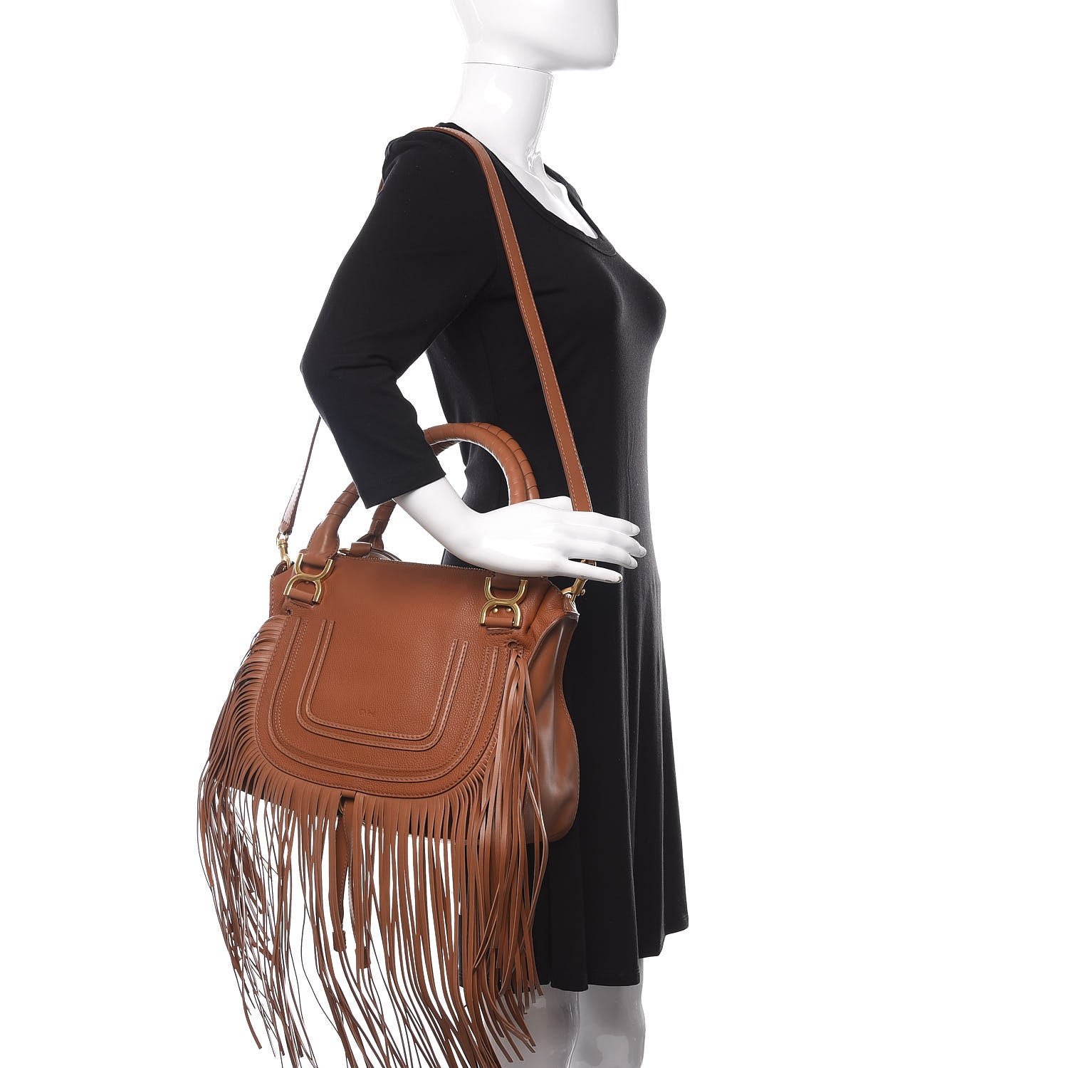 Chloe Calfskin Medium Marcie Multi Fringe Satchel Tan 2 of 12