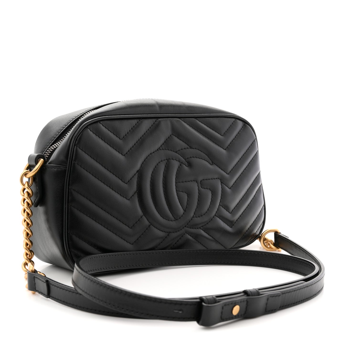 Calfskin Matelasse Small GG Marmont Chain Shoulder Bag Black