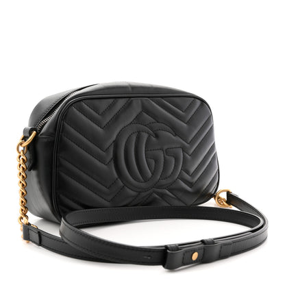 Gucci Calfskin Matelasse Small GG Marmont Chain Shoulder Bag Black 3 of 11