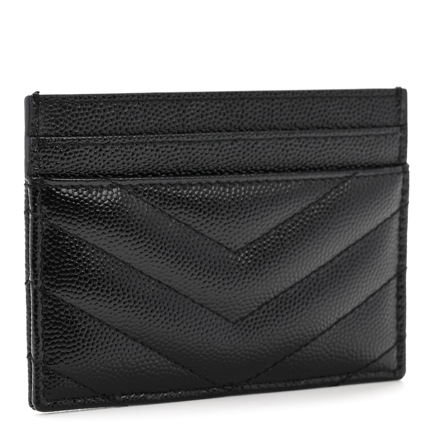 Saint Laurent Grain De Poudre Matelasse Chevron Monogram Credit Card Case Black 3 of 10