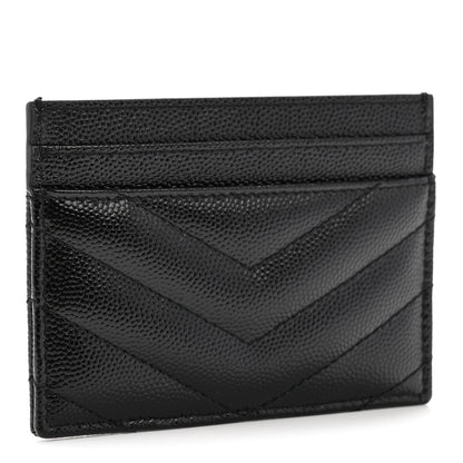 Saint Laurent Grain De Poudre Matelasse Chevron Monogram Credit Card Case Black 3 of 10