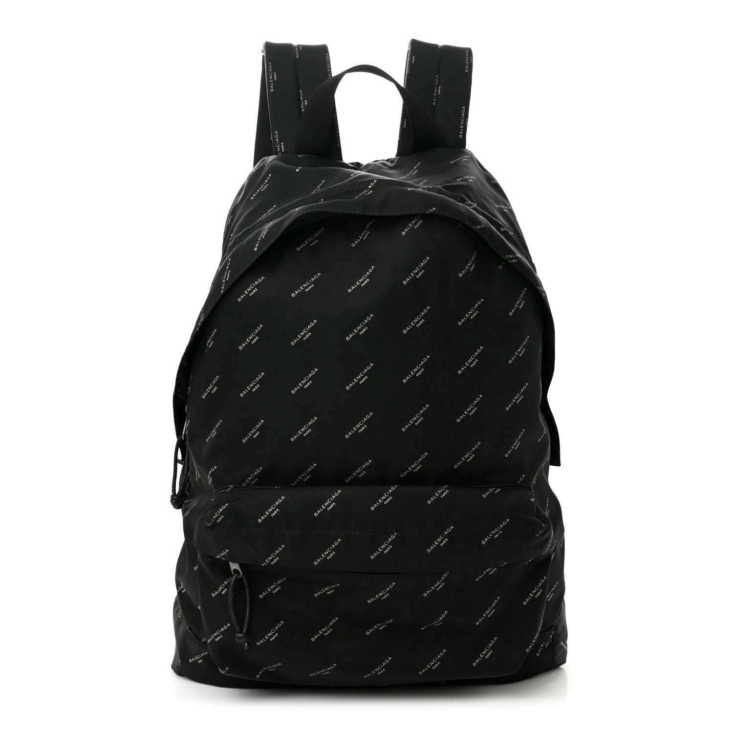 Balenciaga Twill Nylon Allover Logo Print Explorer Backpack Black Gold 1 of 11