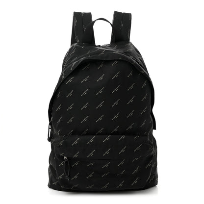 Balenciaga Twill Nylon Allover Logo Print Explorer Backpack Black Gold 1 of 11