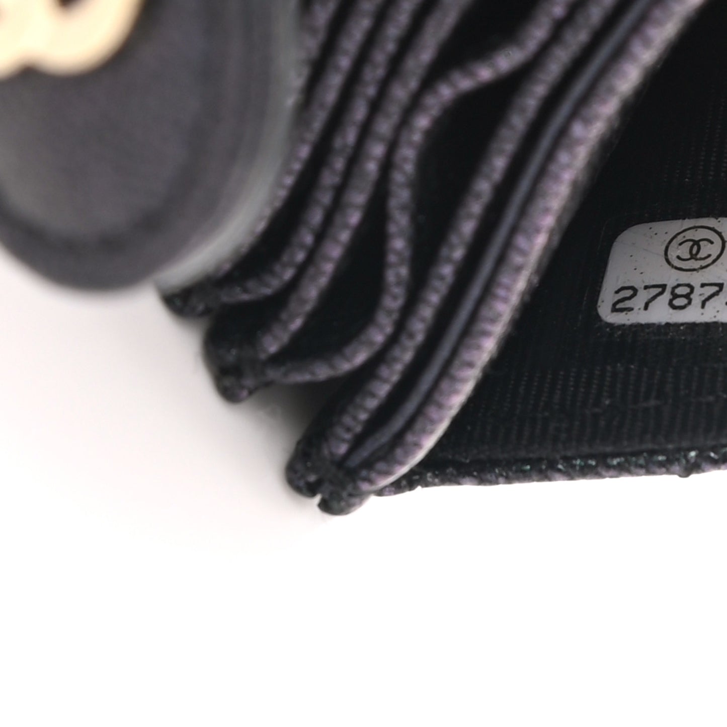 Iridescent Caviar Quilted Gusseted Card Holder Black