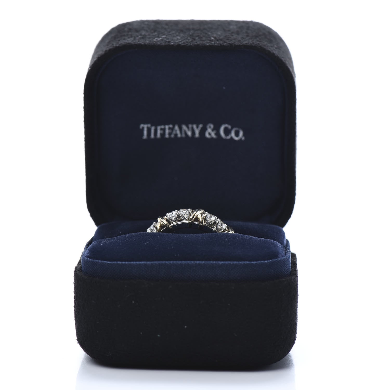 Tiffany 18K Yellow Gold Platinum Diamond Schlumberger Sixteen Stone Ring 52 6 7 of 7