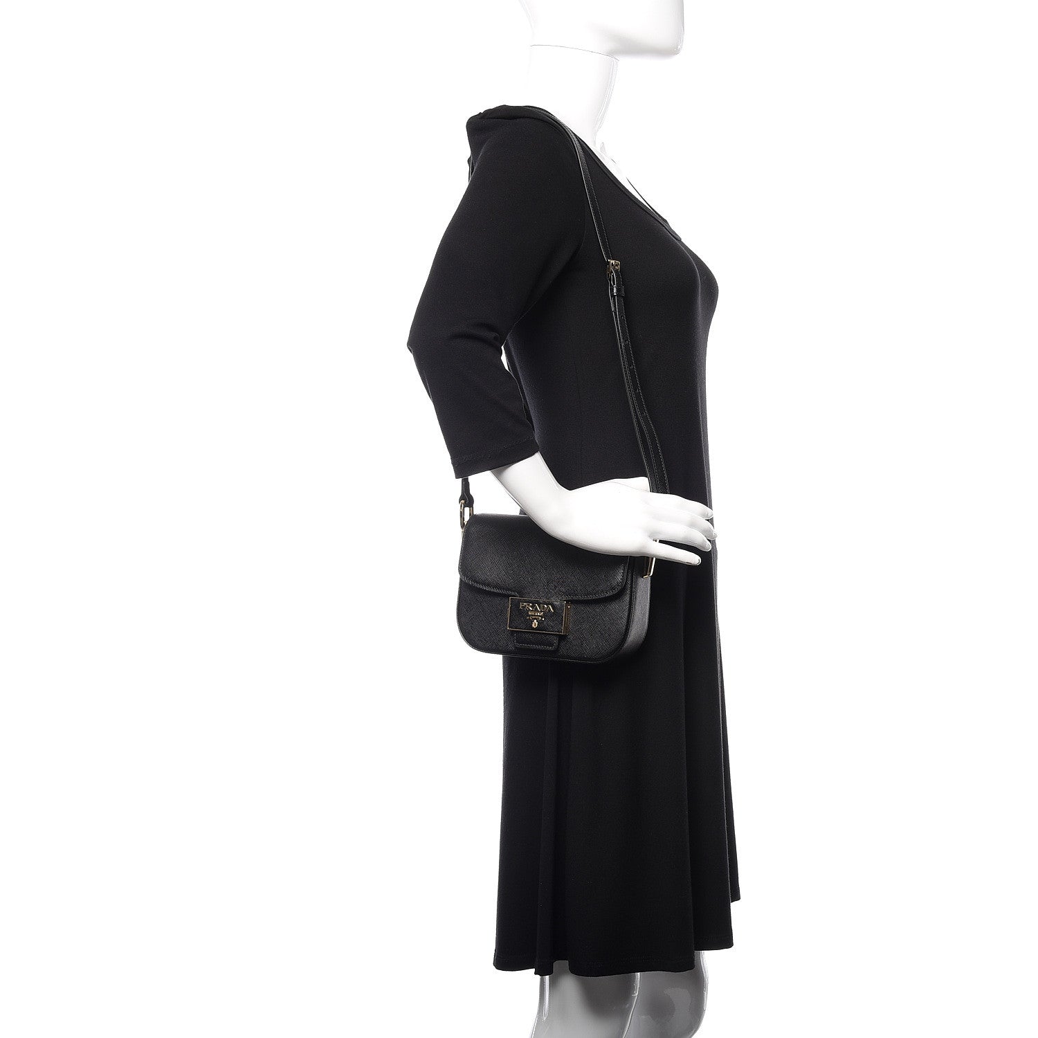 Prada Saffiano Lux Embleme Flap Shoulder Bag Black 2 of 9