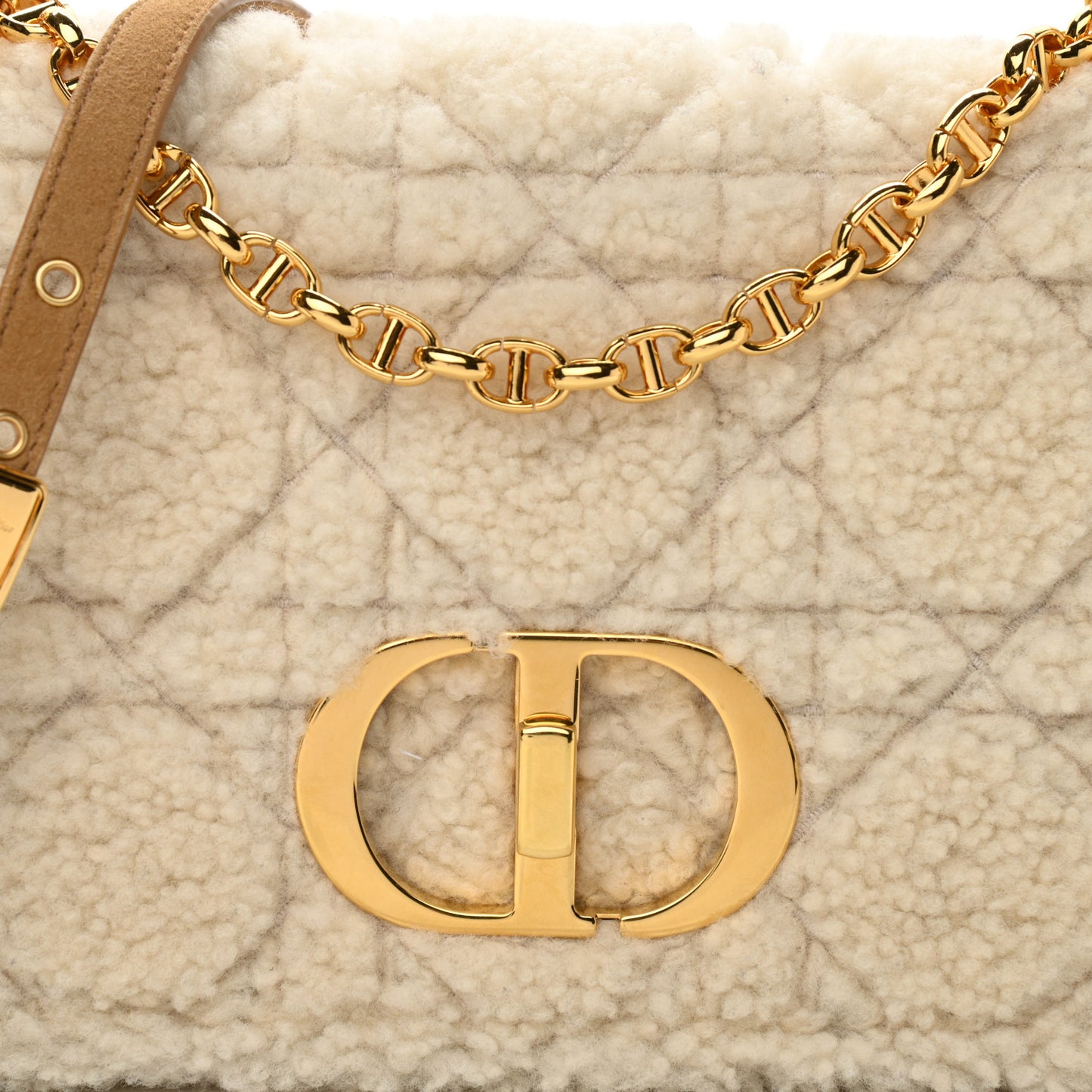 Shearling Cannage Medium Caro Bag Natural