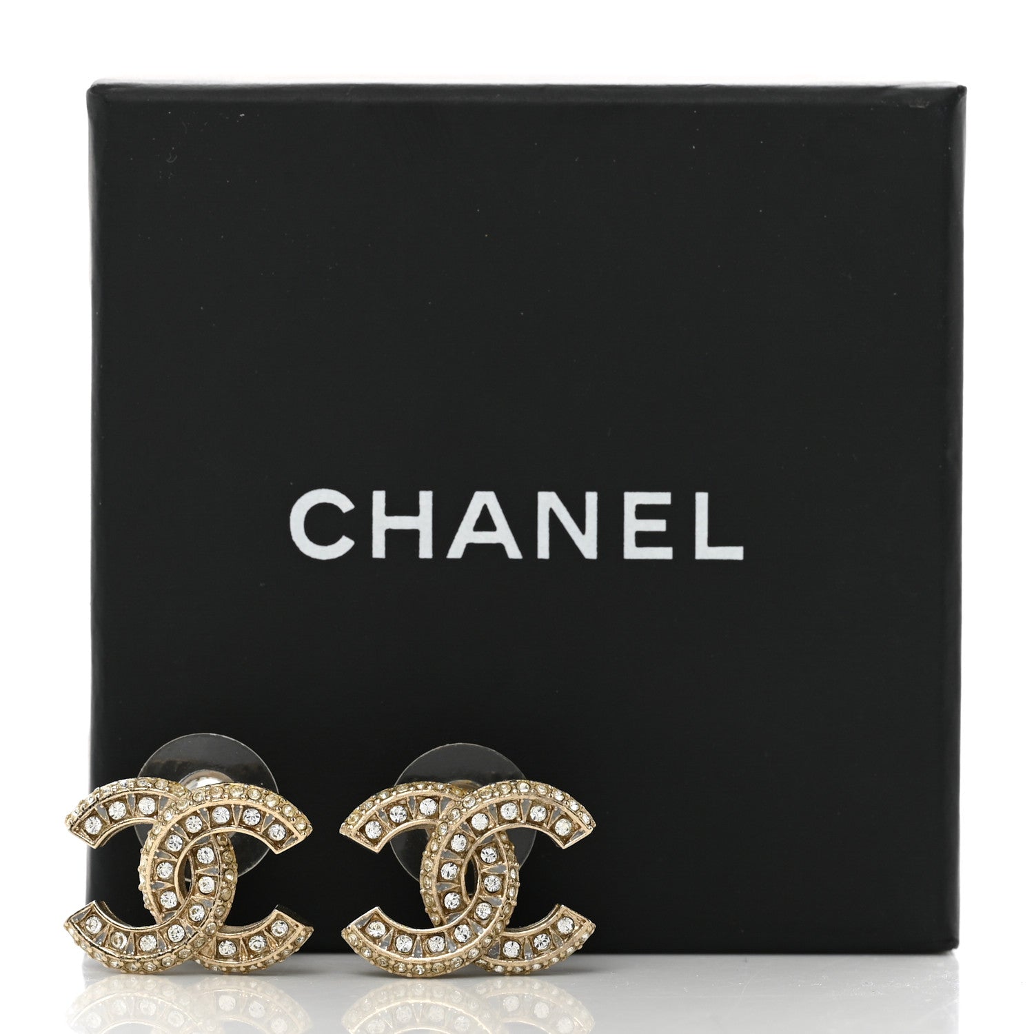 Chanel Crystal Timeless CC Earrings Light Gold 6 of 6