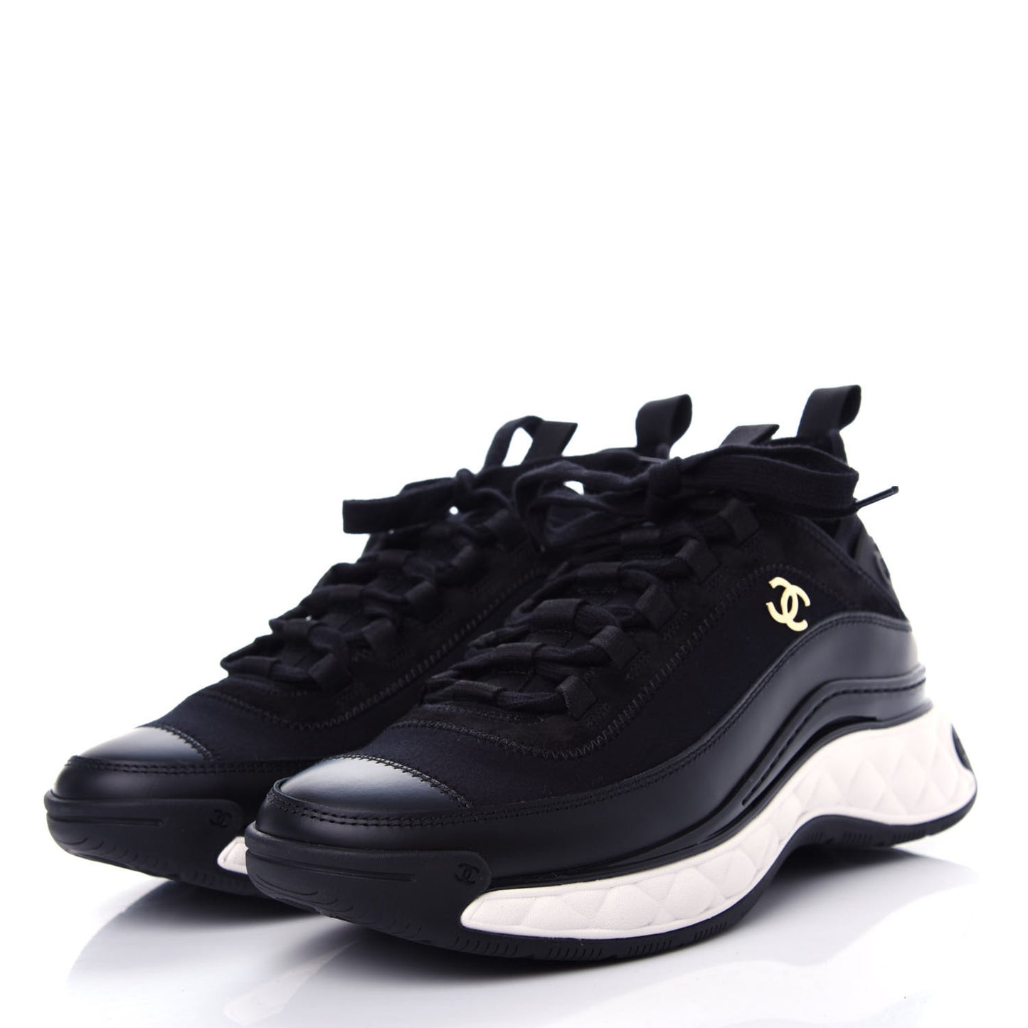 Velvet Calfskin Mixed Fibers CC Sneakers 37.5 Black
