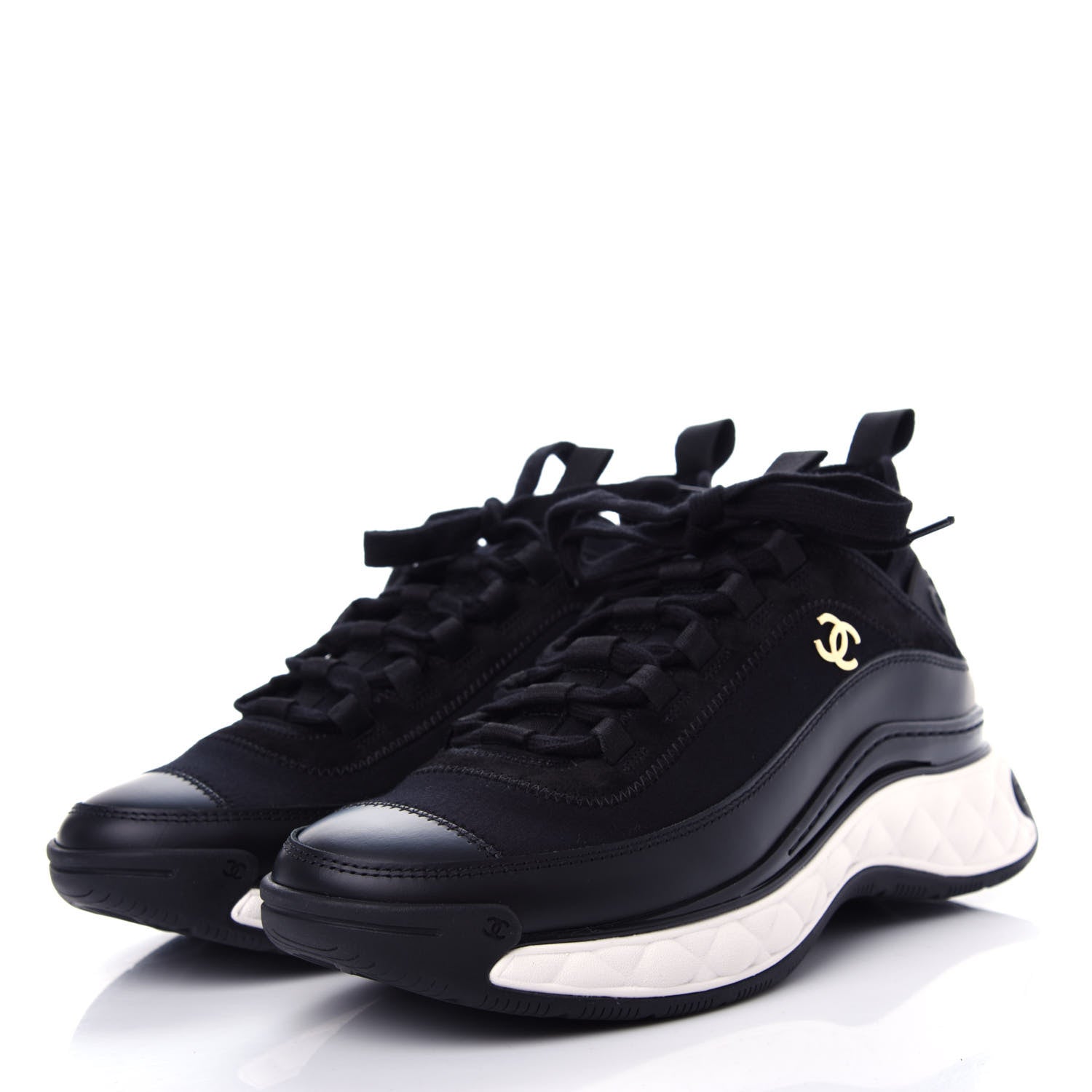 Chanel Velvet Calfskin Mixed Fibers CC Sneakers 37.5 Black 3 of 11